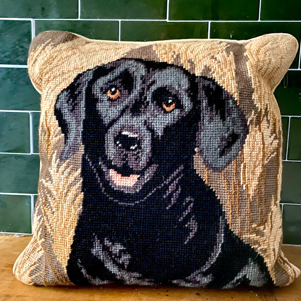 Needlepoint Black Labrador Large Pillow