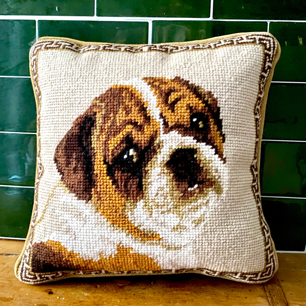 Needlepoint Bulldog Pillow