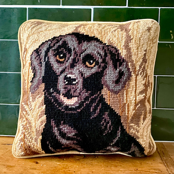 Needlepoint Black Labrador Pillow